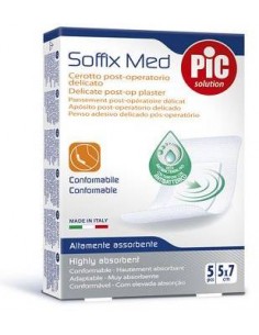 Cerotto pic soffix med in tnt con tampone centrale assorbente sterile monouso 5x7 cm antibatterico 5 pezzi