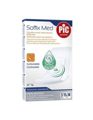 Cerotto pic soffix med in tnt con tampone centrale assorbente sterile monouso 10x15 cm antibatterico 5 pezzi
