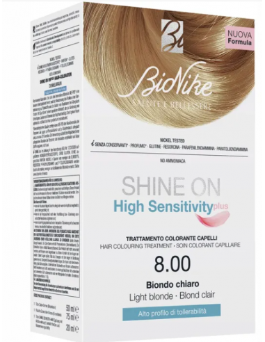 Shine on high sensitivity plus biondo chiaro 8,00 rivelatore in crema 75 ml + crema colorante 50 ml