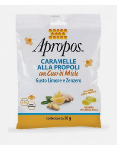 APROPOS CARAMELLE ALLA PROPOLI CON CUOR DI MIELE GUSTO LIMONE E ZENZERO 50G