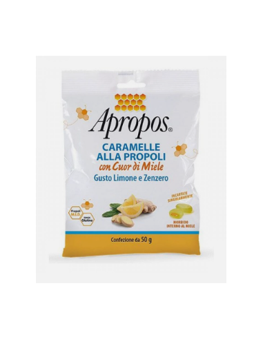 APROPOS CARAMELLE ALLA PROPOLI CON CUOR DI MIELE GUSTO LIMONE E ZENZERO 50G