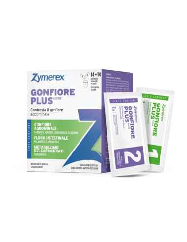 Zymerex Gonfiore - Plus Integratore Alimentare Gonfiore Addominale, 14 + 14 bustine