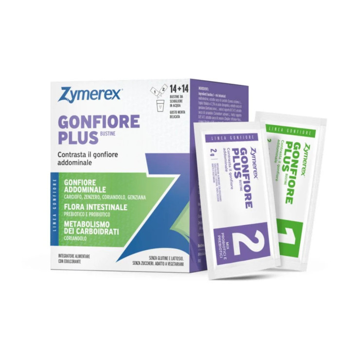Zymerex Gonfiore - Plus Integratore Alimentare Gonfiore Addominale, 14 + 14 bustine