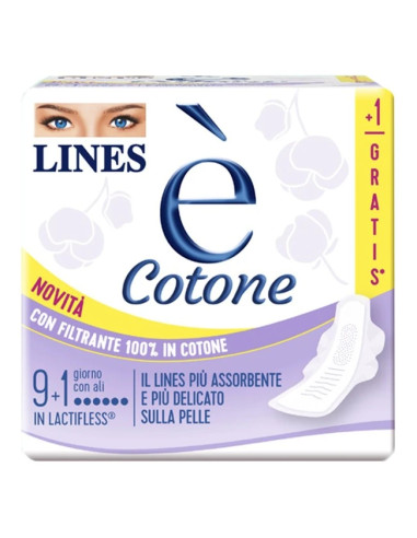 Lines E' Cotone Ali Assorbente Esterno 9 + 1 Pezzi