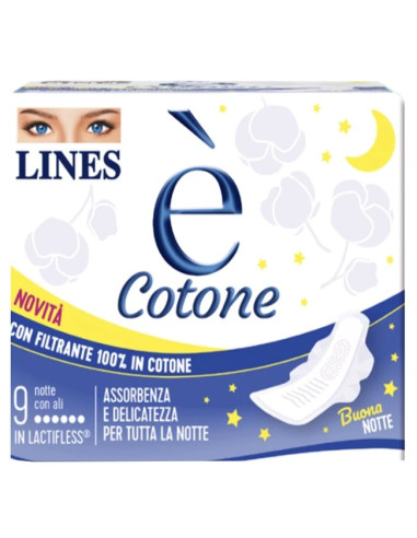 Lines E' Cotone Ali Assorbente Esterno Notte 9 Pezzi
